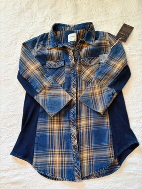 Ci sono xl' Blue & Tan Plaid Button-Up Shirt